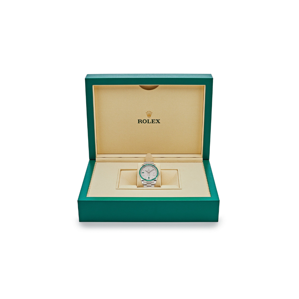 Rolex Day-Date 40 228396TEM Platinum Diamond Dial Emerald Bezel - Image 6