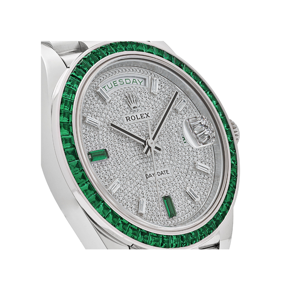 Rolex Day-Date 40 228396TEM Platinum Diamond Dial Emerald Bezel - Image 4